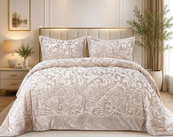 3PC Quilted Bedspread Luxury Throw Velvet Bed Sheet Double King Super King Sizes