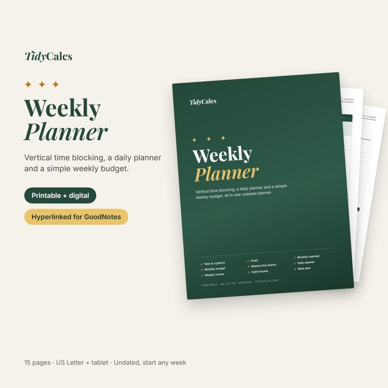 Weekly Planner Printable & Digital, Vertical Time Blocking Planner ...