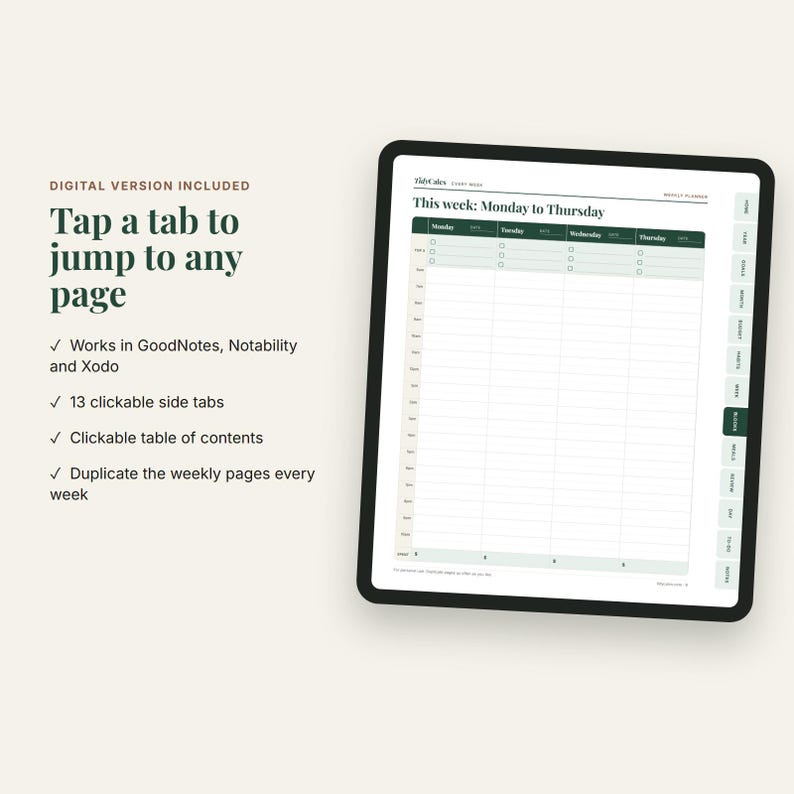 Weekly Planner Printable & Digital, Vertical Time Blocking Planner ...