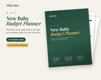 新生児予算プランナー（印刷可能）、ベビー用品費用プランナー、育児休暇予算、出産準備リストトラッカー、ベビーファンド、日付なしPDF、17ページ