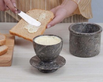 大理石のバター容器、フランス製バターキーパー、ウォーターシールディッシュ、キッチンカウンター収納