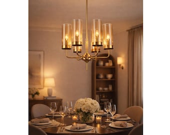 Nordic LED Glass Chandelier – Amber Modern Pendant Light for Living Room, Dining Room & Bedroom
