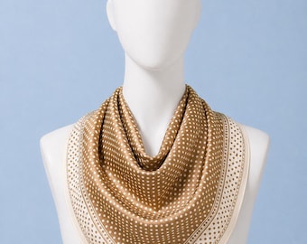 Beige Cream Polka Dot Satin Square Scarf Neckerchief Bandana Neutral