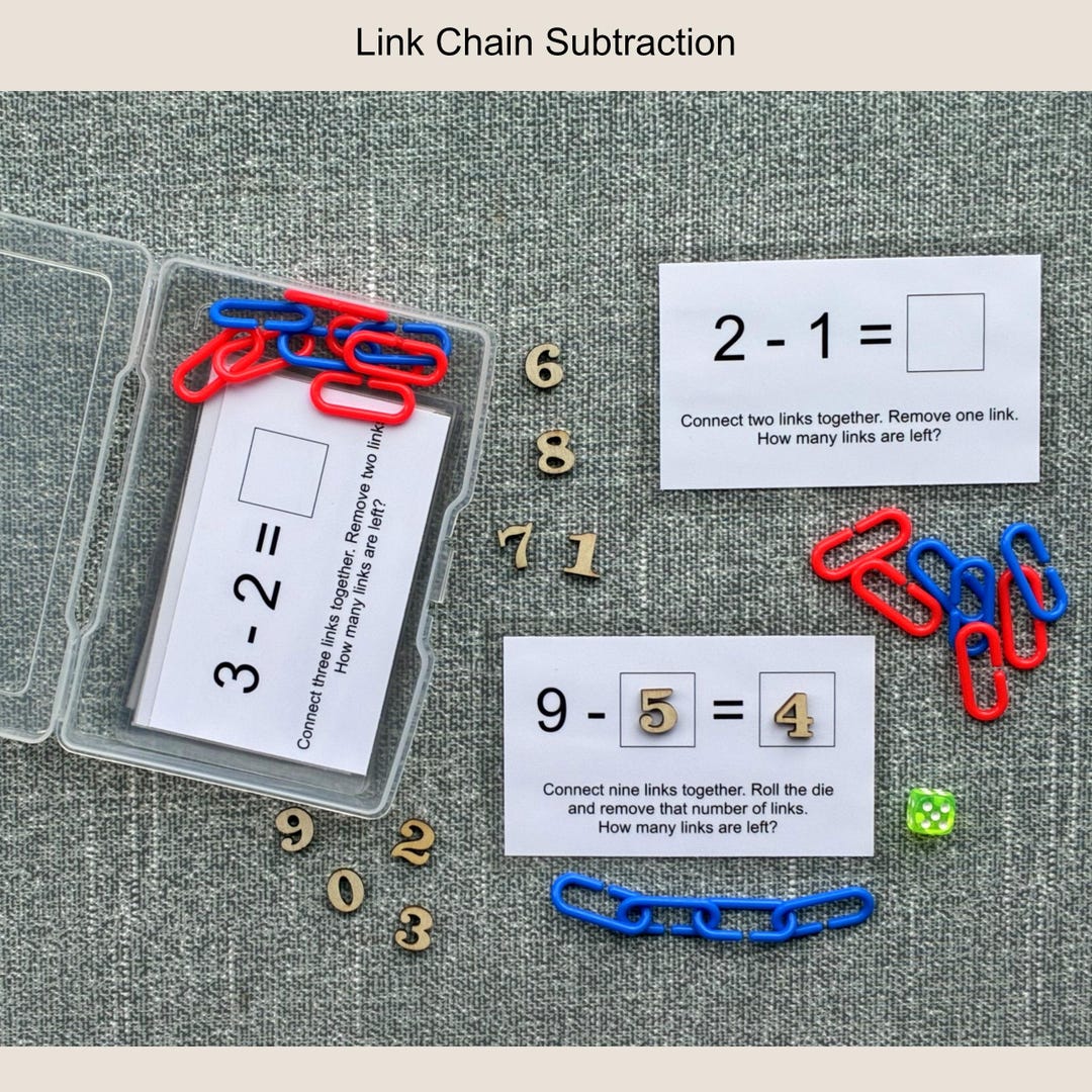 Subraction Chain Link Chain Subtraction - Math Learning Activity - Montessori Task Boxes ...