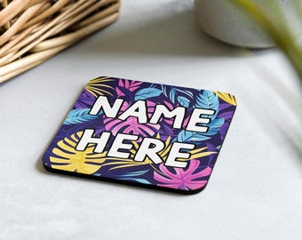 Personalized Tropical Coaster Set, Custom Name Jungle Coasters, Customized Leaf Home Decor, Personalized Monstera Coaster, Philodendron