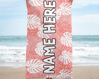 Personalized Tropical Towel, Custom Name Jungle Towel, Leaf Bath Decor, Customized Monstera Gift, Philodendron Present, Botanical Towel