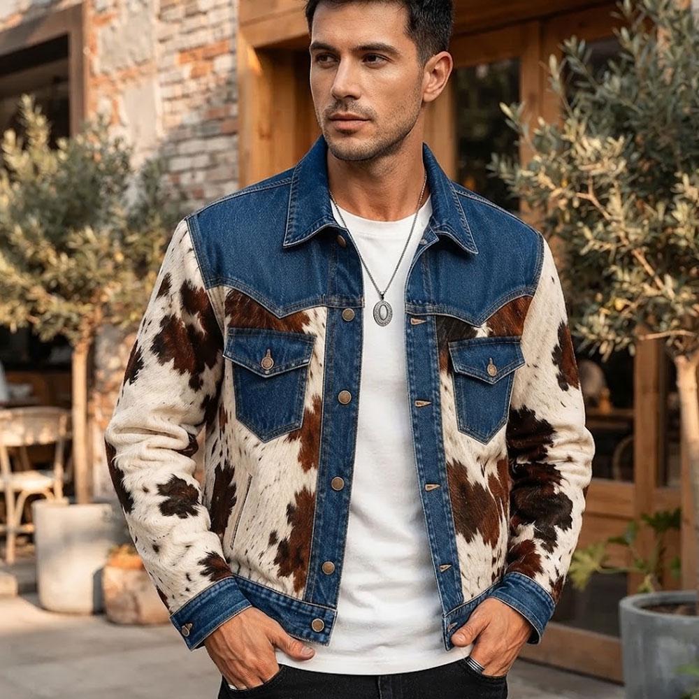 Cow Print Denim Jacket - Etsy