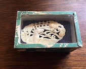 Antique Carved Asian Brooch in Original Glass Top Box SALE