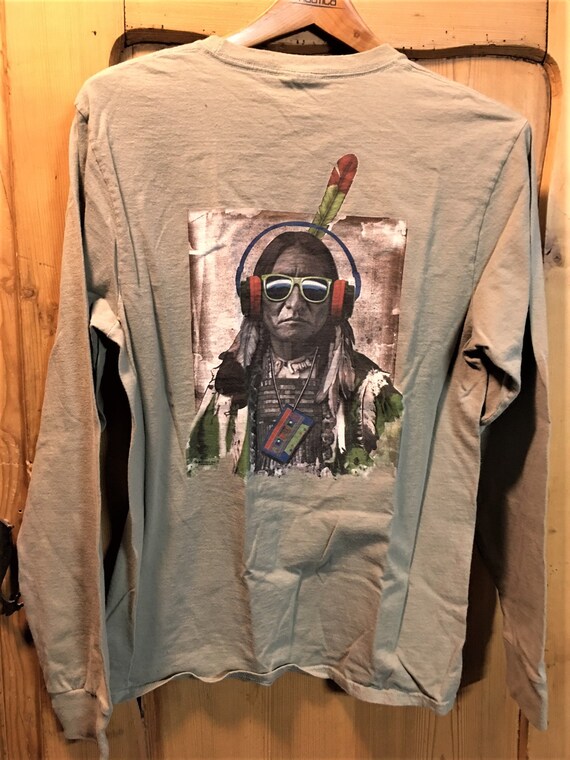 Vintage Native American with Headphones Graphic T… - image 2