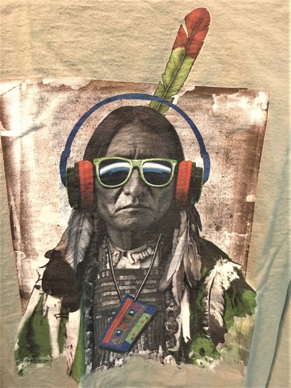 Vintage Native American with Headphones Graphic T… - image 1
