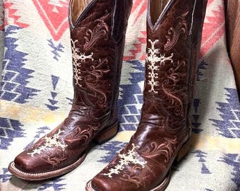 Circle G Handmade Embroidered Leather Cowboy Boots Women's Size 6 M