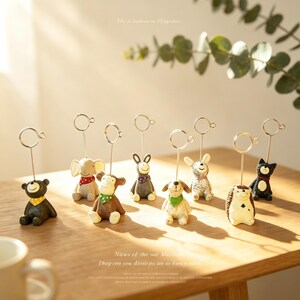 Soporte para notas con forma de animal kawaii, soporte de resina para fotos, linda decoración de escritorio, mini tarjetero de mesa con forma de erizo y elefante, pequeño regalo para un compañero de trabajo.