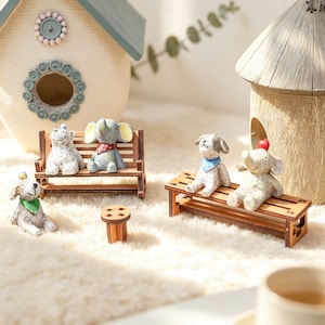 Kawaii harsdier op houten schommelstoel, kleine panda kikker leeuw olifant miniatuur, grillig bureau Buddy decor, sprookjestuincadeau
