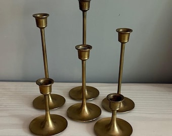 Set di 6 portacandele graduati in ottone stile tulipano, vintage, stile Mid-Century Modern.