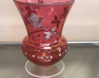 Jarrón de cristal veneciano vintage (años 70) pintado a mano, estilo bohemio, con base.