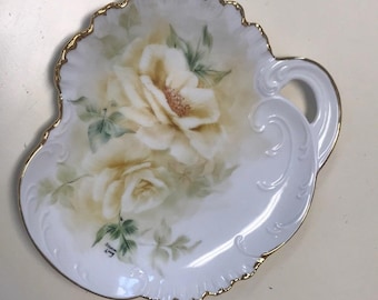 Hand Painted Yellow Roses Plate w/ Handle