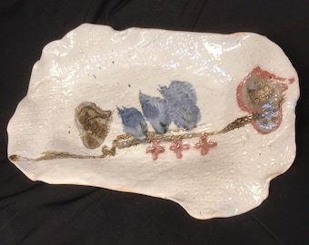 Handmade Stamped Pottery Dish/Tray Signed by Artist