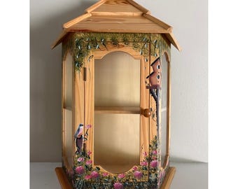 17-inch houten curiosaglas geschilderd vogelmotief