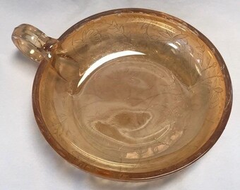 VTG (50's) Gold/Orange Karneval Glas Windelschale mit Blumen und Blättern