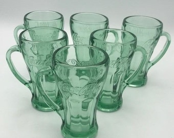 VTG/Retro set van 6 Libbey Coca Cola Coke Float Malt groene glazen/mokken met handvat