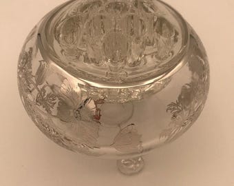 VTG 50s Viking Glass Flowerite Frog w/Flanders Poppies Sterling Silver Overlay