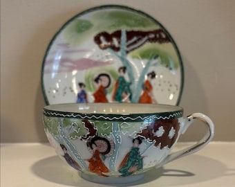 VTG Artistic Japanese Geisha Girls Tea Cup & Saucer Set