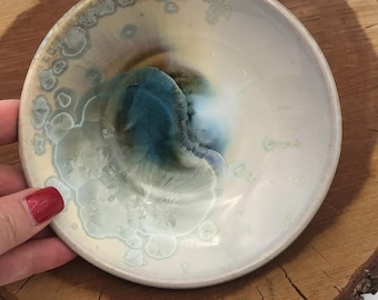 Bill Campbell Signed Studio Art Pottery Flambeaux Glaze Iridescent Trinket Dish