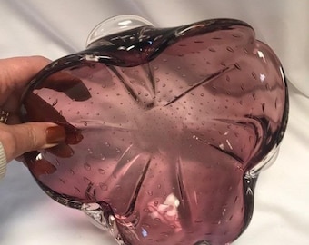 Vintage Murano Bullicante Amethyst Art Glass Bowl/Dish