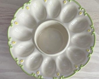 VTG Keramik Teufelseier Servierplatte mit Gelb & Grün Verzierung