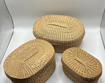 VTG Sweet Grass / Seegras Ovale Nistkörbe mit Deckeln 3er-Set