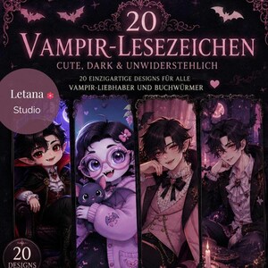 20 Cute Vampire Lesezeichen | Gothic Lesezeichen Set | Vampir Lesezeichen | Dark Cute Bookmarks | Fantasy Lesezeichen | Geschenk für Leser