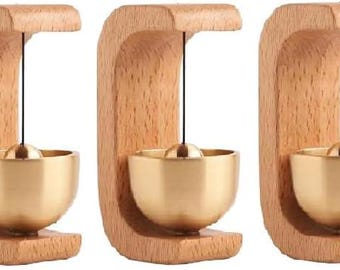 3-Pack Magnetic Brass Door Chime | Natural Beech Wood Entrance Bell