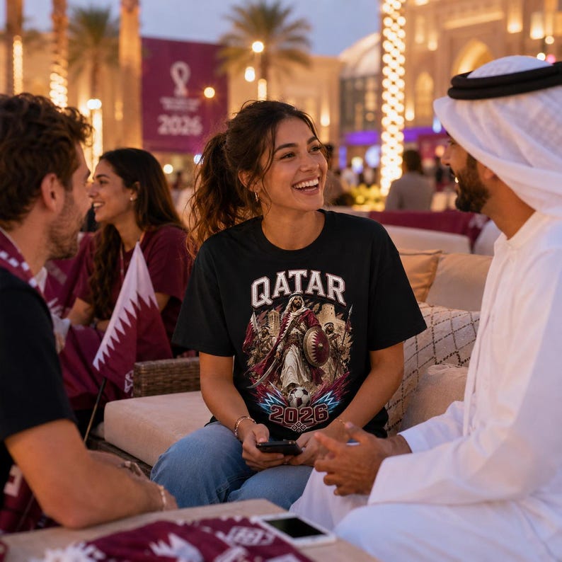 Qatar 2026 Soccer Shirt, Qatar Warrior Football Fan Tee, Qatar Flag Graphic Shirt, Qatari Pride Game Day T-Shirt image 6