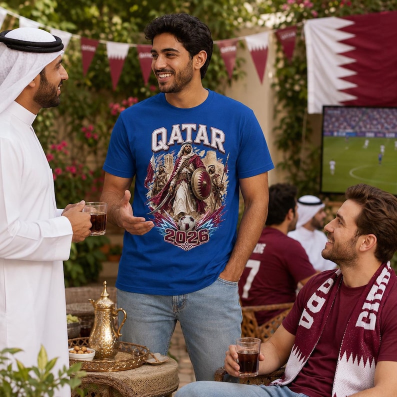 Qatar 2026 Soccer Shirt, Qatar Warrior Football Fan Tee, Qatar Flag Graphic Shirt, Qatari Pride Game Day T-Shirt image 8