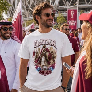 Qatar 2026 Soccer Shirt, Qatar Warrior Football Fan Tee, Qatar Flag Graphic Shirt, Qatari Pride Game Day T-Shirt image 2