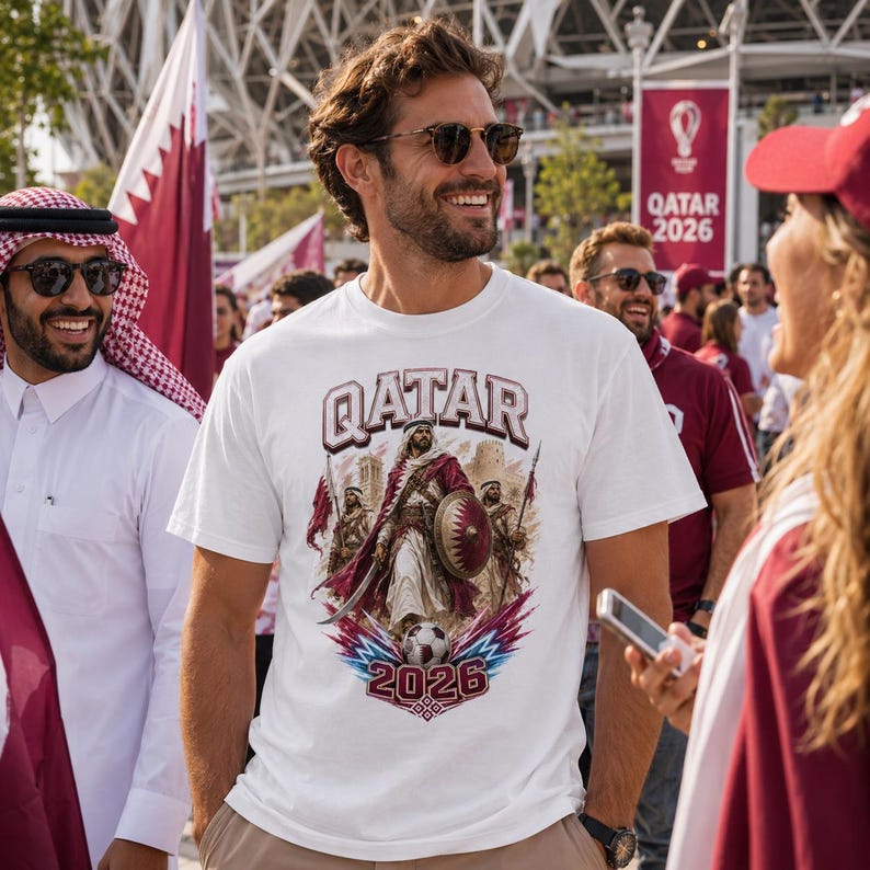 Qatar 2026 Soccer Shirt, Qatar Warrior Football Fan Tee, Qatar Flag Graphic Shirt, Qatari Pride Game Day T-Shirt image 2
