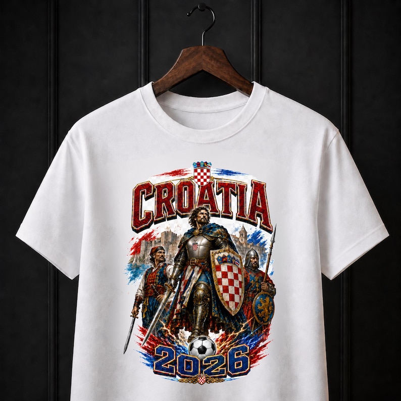 Croatia 2026 Soccer Shirt, Croatian Warrior Football Fan Tee, Checkered Shield Graphic Shirt, Croatia Game Day T-Shirt image 1