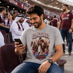Qatar 2026 Soccer Shirt, Qatar Warrior Football Fan Tee, Qatar Flag Graphic Shirt, Qatari Pride Game Day T-Shirt image 7