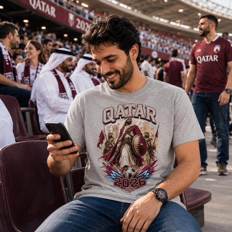 Qatar 2026 Soccer Shirt, Qatar Warrior Football Fan Tee, Qatar Flag Graphic Shirt, Qatari Pride Game Day T-Shirt image 7