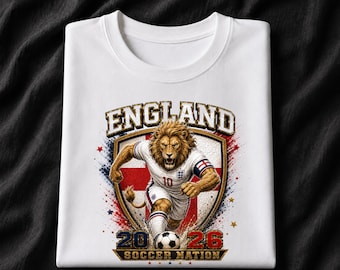 England 2026 Soccer Shirt, English Lion Football Fan Tee, Soccer Nation Graphic T-Shirt, England Game Day Gift