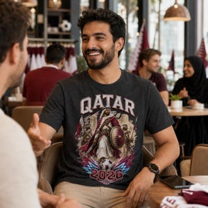 Qatar 2026 Soccer Shirt, Qatar Warrior Football Fan Tee, Qatar Flag Graphic Shirt, Qatari Pride Game Day T-Shirt image 4