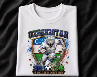 Uzbekistan 2026 Soccer Shirt, Uzbek Snow Leopard Football Fan Tee, Soccer Nation Graphic T-Shirt, Uzbekistan Fan Gift