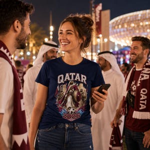 Qatar 2026 Soccer Shirt, Qatar Warrior Football Fan Tee, Qatar Flag Graphic Shirt, Qatari Pride Game Day T-Shirt image 3