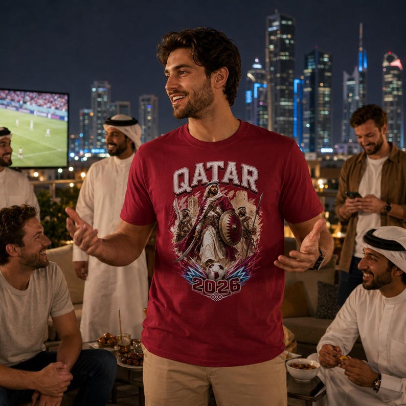 Qatar 2026 Soccer Shirt, Qatar Warrior Football Fan Tee, Qatar Flag Graphic Shirt, Qatari Pride Game Day T-Shirt image 5