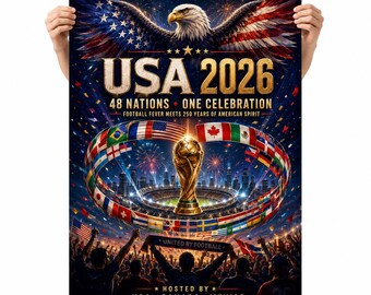 USA 2026 Soccer Poster, 48 Nations Football Celebration Wall Art, American Eagle Stadium Print, Game Room Decor