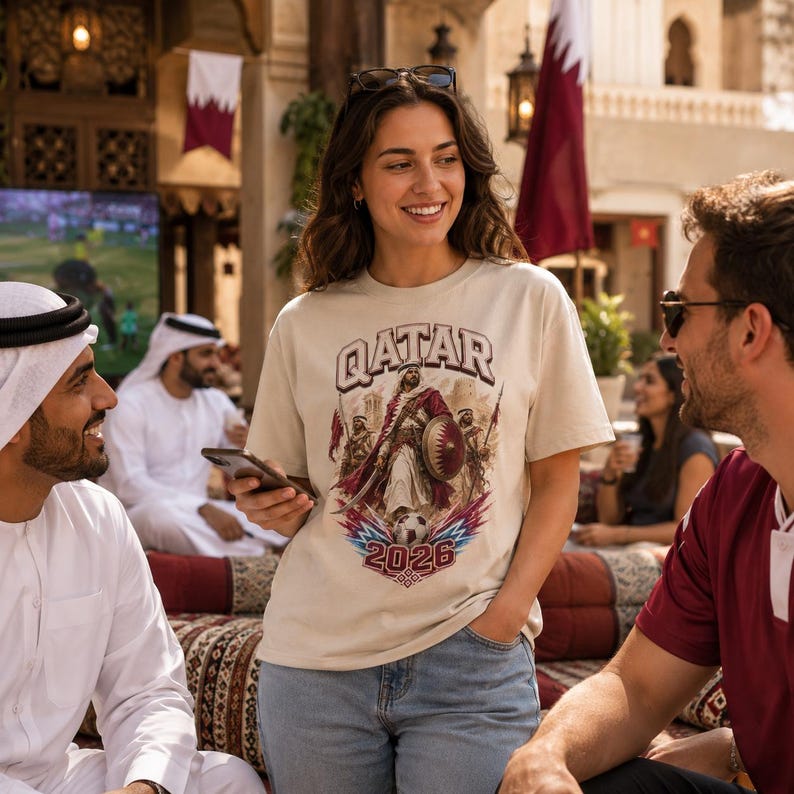 Qatar 2026 Soccer Shirt, Qatar Warrior Football Fan Tee, Qatar Flag Graphic Shirt, Qatari Pride Game Day T-Shirt image 9