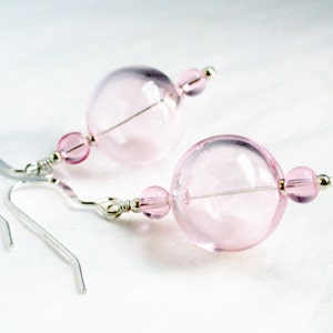 Handblown glass bead earrings baby pink blown glass earrings sterling silver pink earrings pink glass earrings large pink glass bead image 1