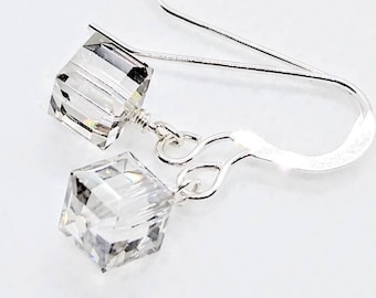 Swarovski earrings - sterling silver filled earrings - crystal cube earrings - silver shade earrings - clear crystal earrings - 6mm cube