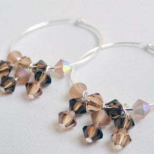 Mocha Earrings Brown Hoop Earrings Amber Hoop Earrings Crystal Hoops ...