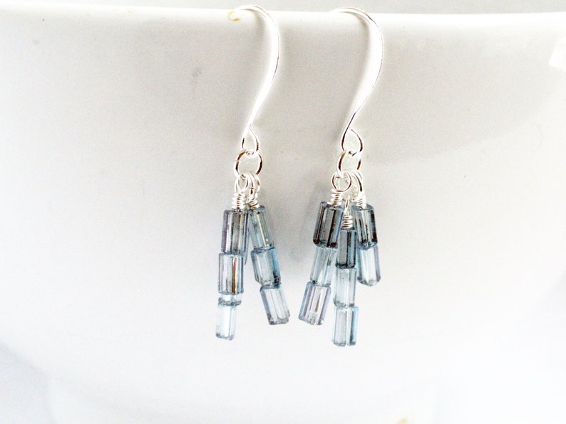 Blue cube earrings glass cube earrings square blue cubes blue stack earrings cube earrings abstract earrings glass tube earrings image 3